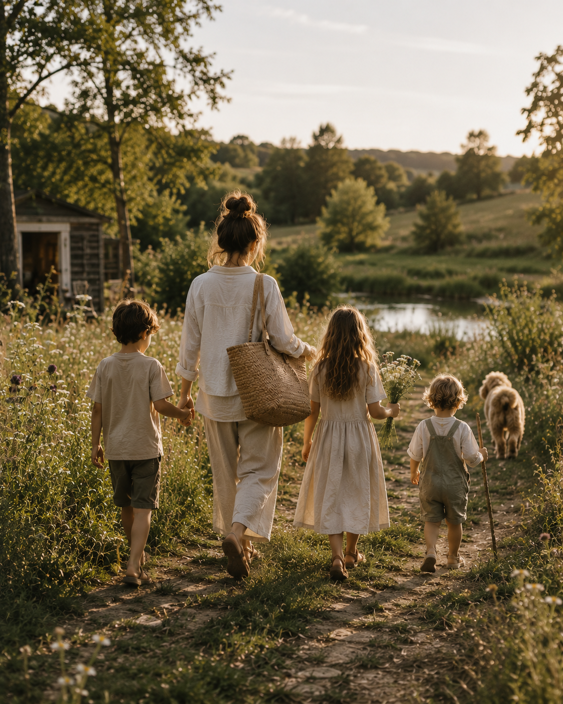 Family walking together in nature